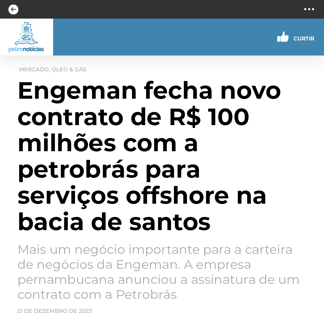 Engeman fecha novo contrato de R$ 100 milhões com a petrobrás para serviços offshore na bacia de santos